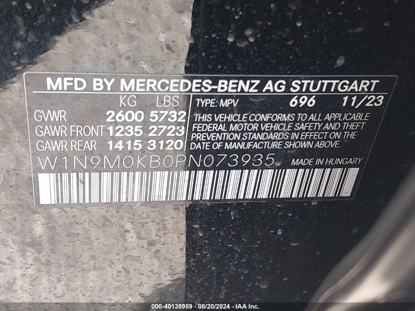 W1N9M0KB0PN073935 2023 Mercedes-Benz Eqb 300 Suv 4Matic