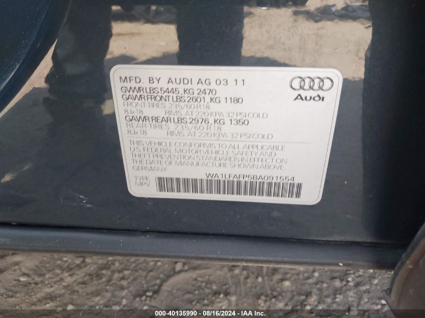 WA1LFAFP5BA091554 2011 Audi Q5 2.0T Premium