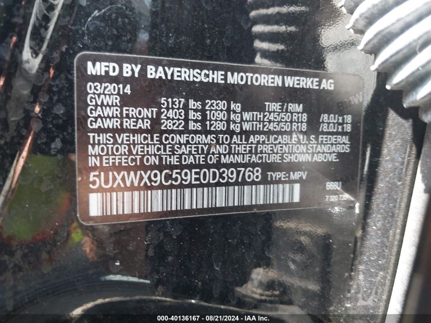 5UXWX9C59E0D39768 2014 BMW X3 xDrive28I