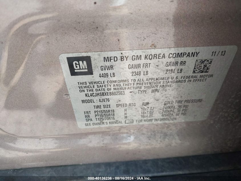 2014 Buick Encore Premium VIN: KL4CJHSBXEB602563 Lot: 40136236