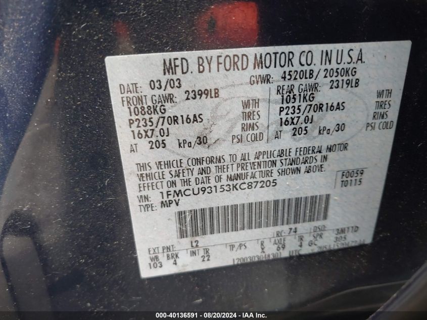 1FMCU93153KC87205 2003 Ford Escape Xlt