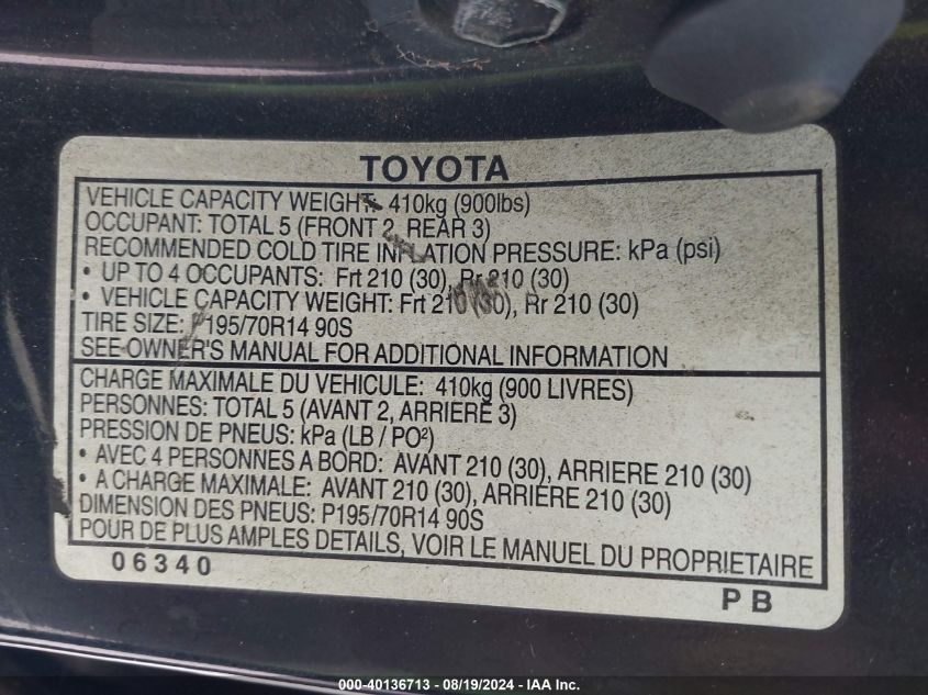 1998 Toyota Camry Ce/Le/Xle VIN: 4T1BG22K6WU329572 Lot: 40136713