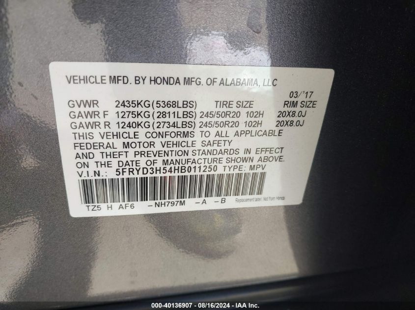 5FRYD3H54HB011250 2017 Acura Mdx Technology Package