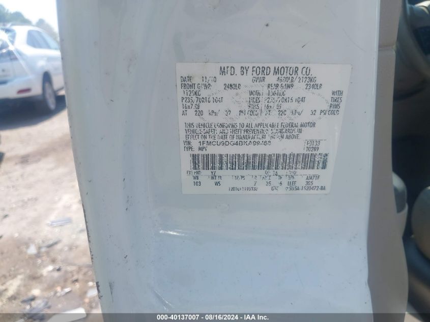 2011 Ford Escape Xlt VIN: 1FMCU9DG4BKA99468 Lot: 40137007