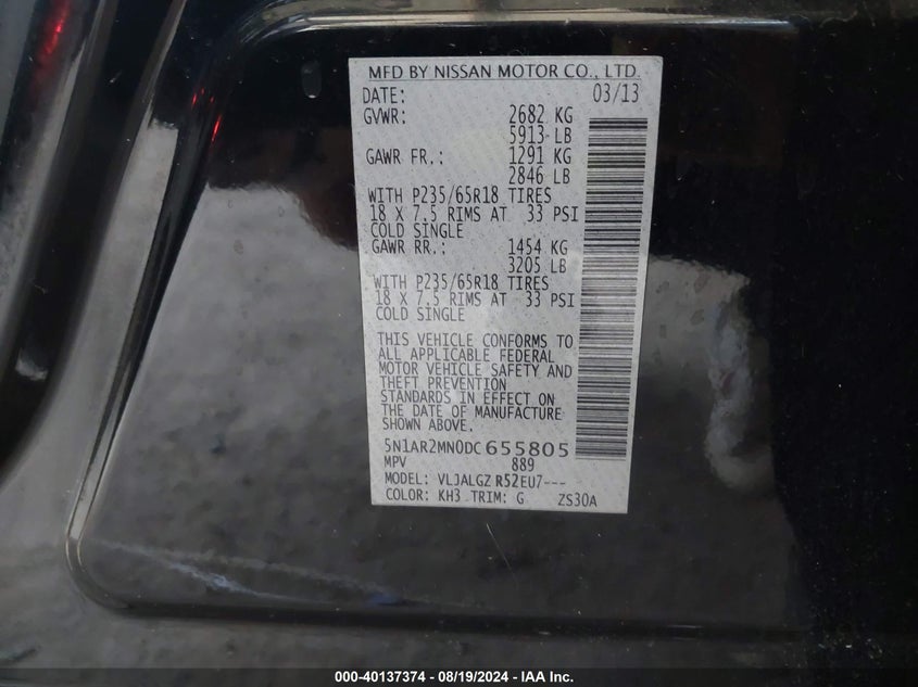 2013 NISSAN PATHFINDER SL - 5N1AR2MN0DC655805