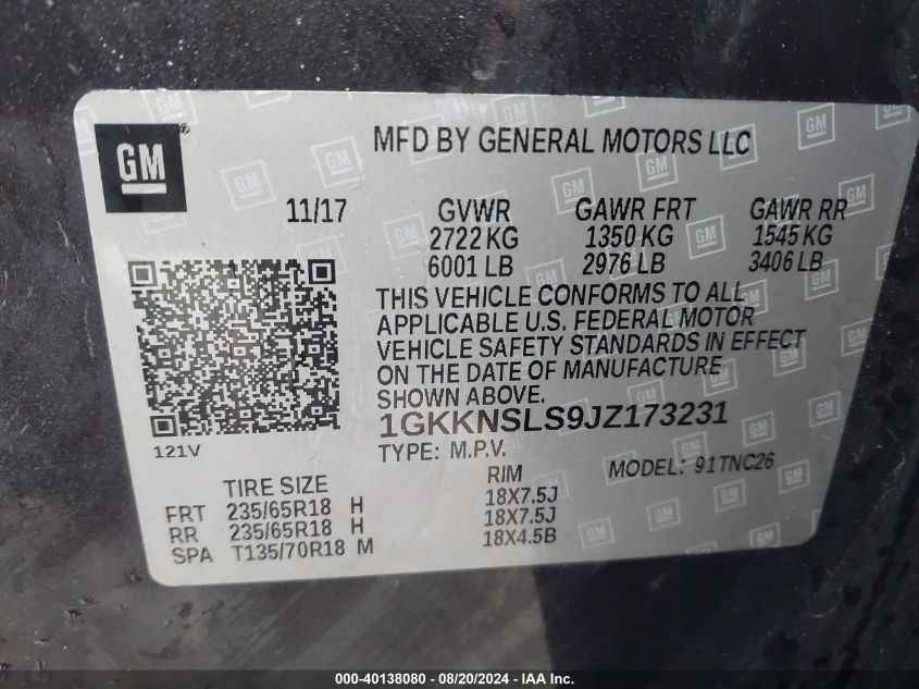 1GKKNSLS9JZ173231 2018 GMC Acadia Sle-2