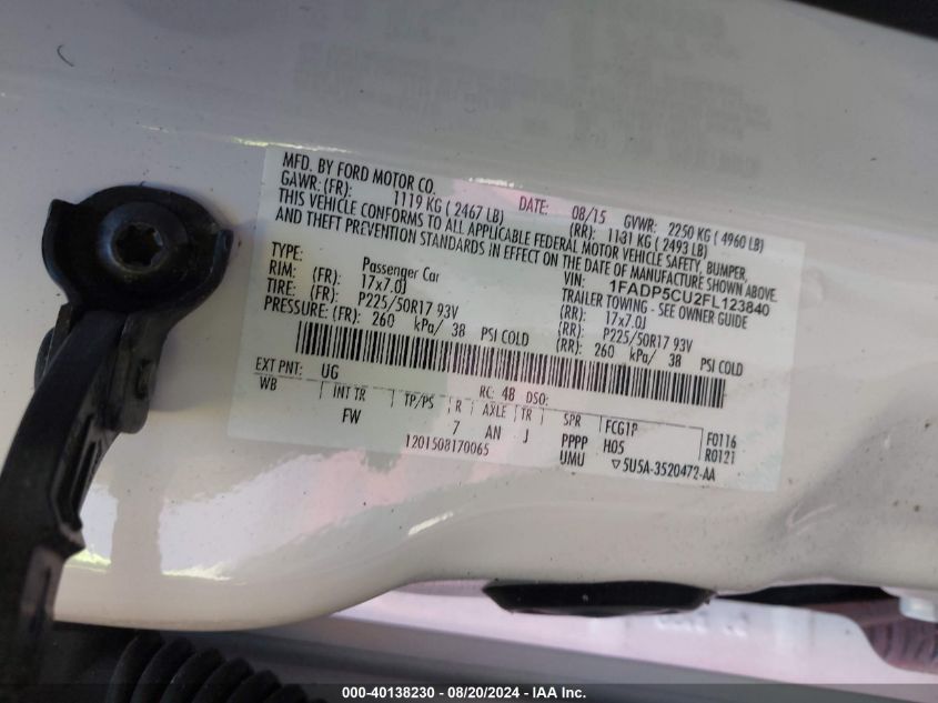 1FADP5CU2FL123840 2015 Ford C-Max Energi Premium Sel