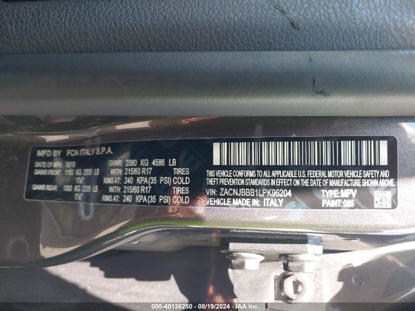 2020 JEEP RENEGADE LATITUDE 4X4 - ZACNJBBB1LPK96204