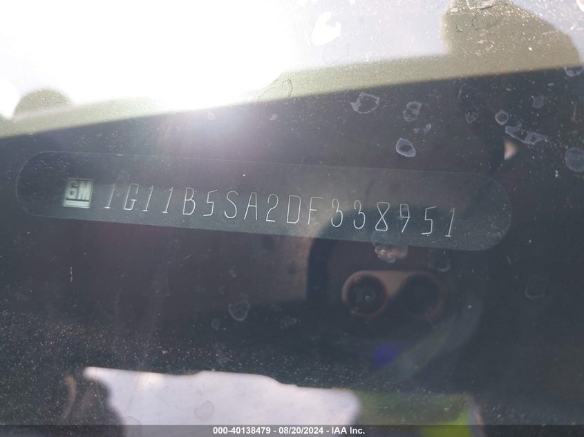 2013 Chevrolet Malibu 1Ls VIN: 1G11B5SA2DF338951 Lot: 40138479