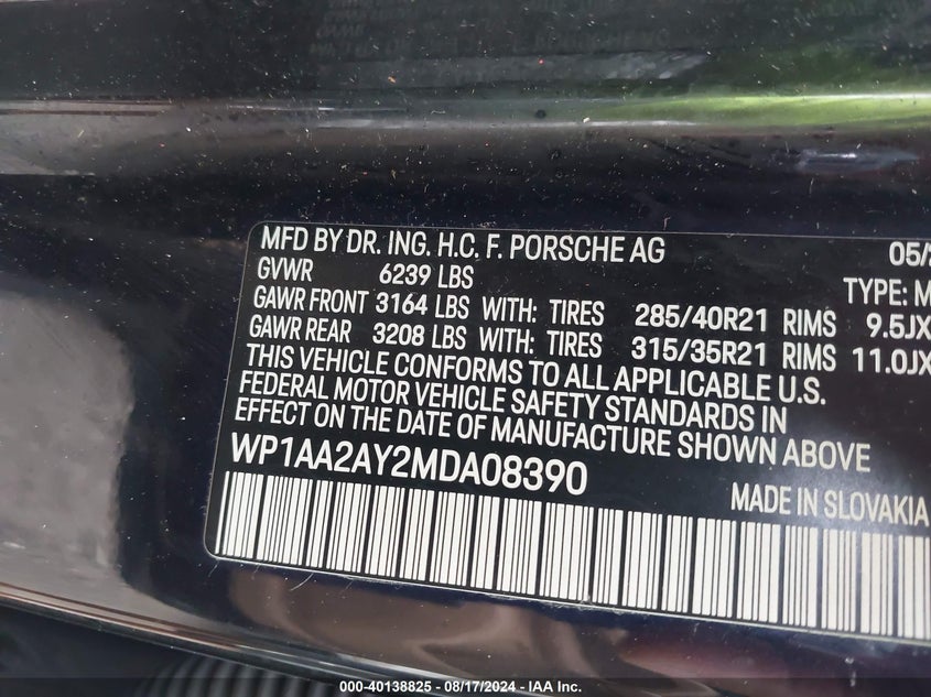 2021 PORSCHE CAYENNE - WP1AA2AY2MDA08390