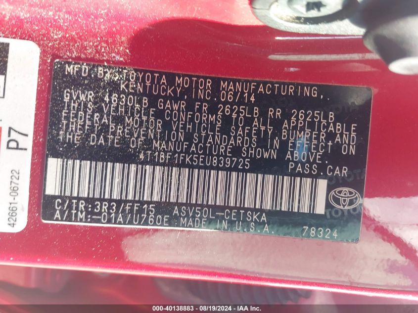 2014 TOYOTA CAMRY SE - 4T1BF1FK5EU839725