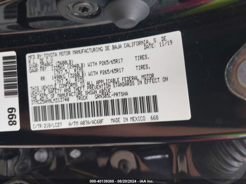 2020 TOYOTA TACOMA TRD SPORT - 3TMCZ5AN9LM313740