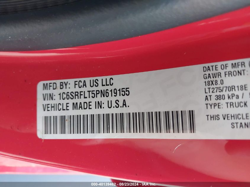 2023 RAM 1500 REBEL  4X4 5'7 BOX - 1C6SRFLT5PN619155