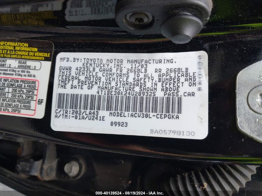 4T1BE30K24U289325 2004 Toyota Camry Xle