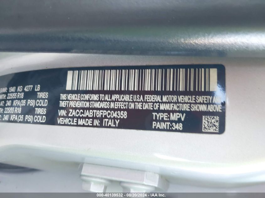 2015 Jeep Renegade Latitude VIN: ZACCJABT6FPC04358 Lot: 40139532