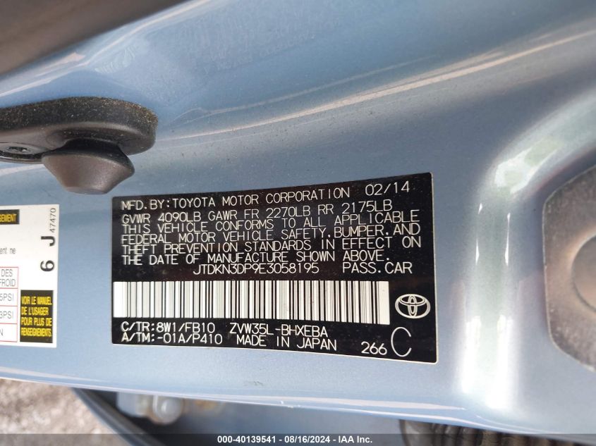 JTDKN3DP9E3058195 2014 Toyota Prius Plug-In