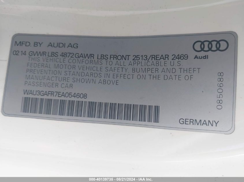 2014 Audi S5 3.0T Premium Plus VIN: WAU3GAFR7EA054608 Lot: 40139735