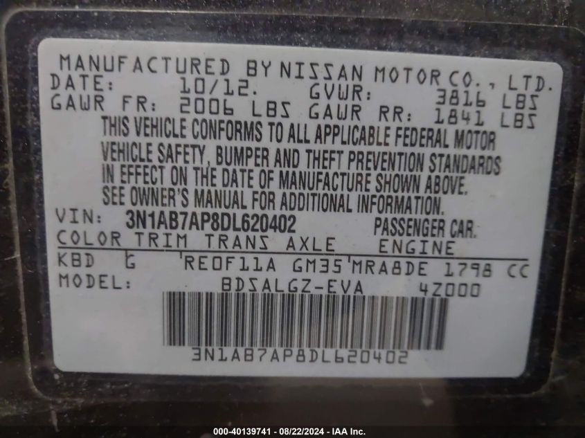 2013 NISSAN SENTRA SL - 3N1AB7AP8DL620402