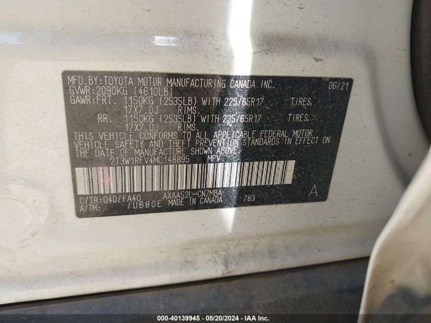2021 TOYOTA RAV4 XLE - 2T3W1RFV4MC148895