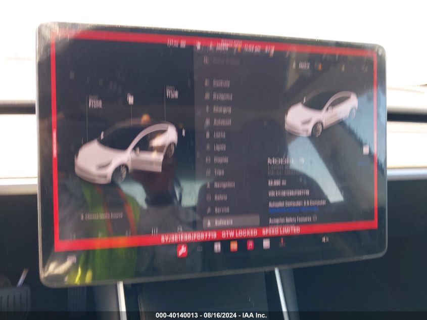 2018 Tesla Model 3 Long Range/Performance VIN: 5YJ3E1EB6JF067719 Lot: 40140013