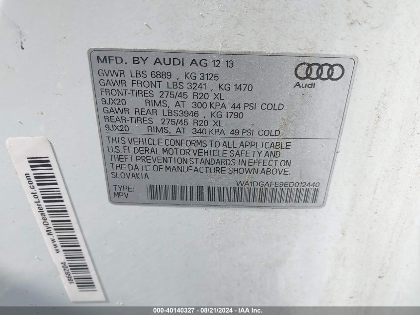 2014 Audi Q7 Prestige VIN: WA1DGAFE9ED012440 Lot: 40140327