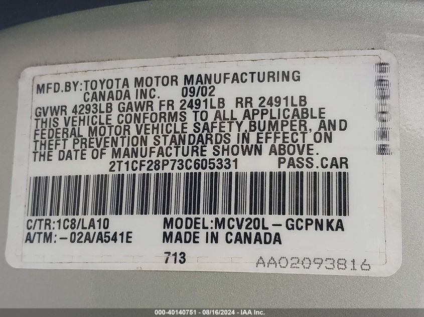 2T1CF28P73C605331 2003 Toyota Camry Solara Sle V6