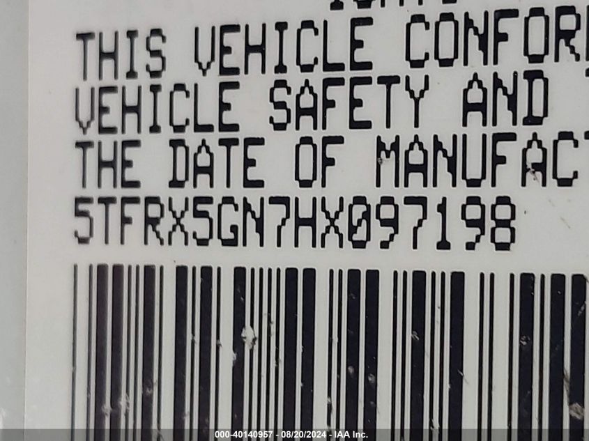 2017 Toyota Tacoma Sr VIN: 5TFRX5GN7HX097198 Lot: 40140957