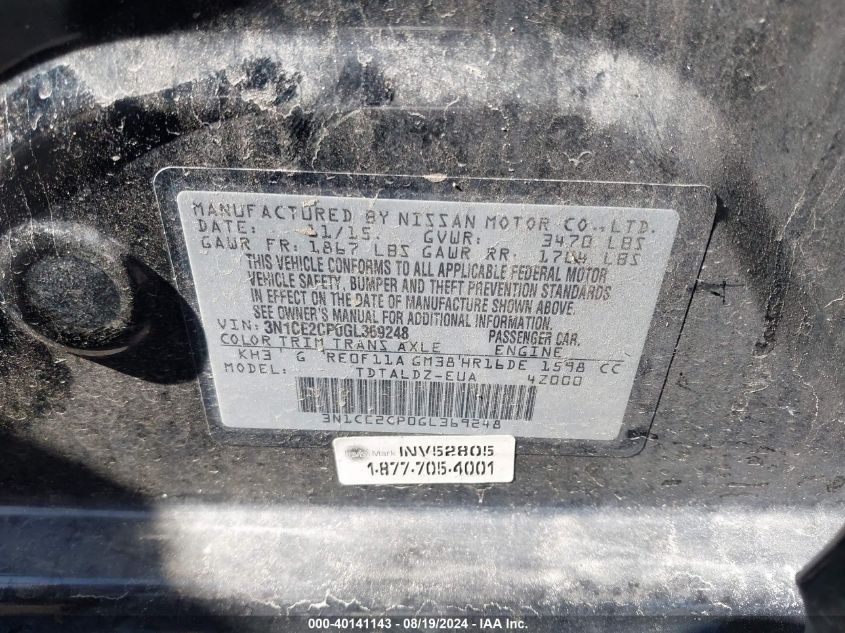 3N1CE2CP0GL369248 2016 Nissan Versa Note S (Sr)/S Plus/Sl/Sr/Sv