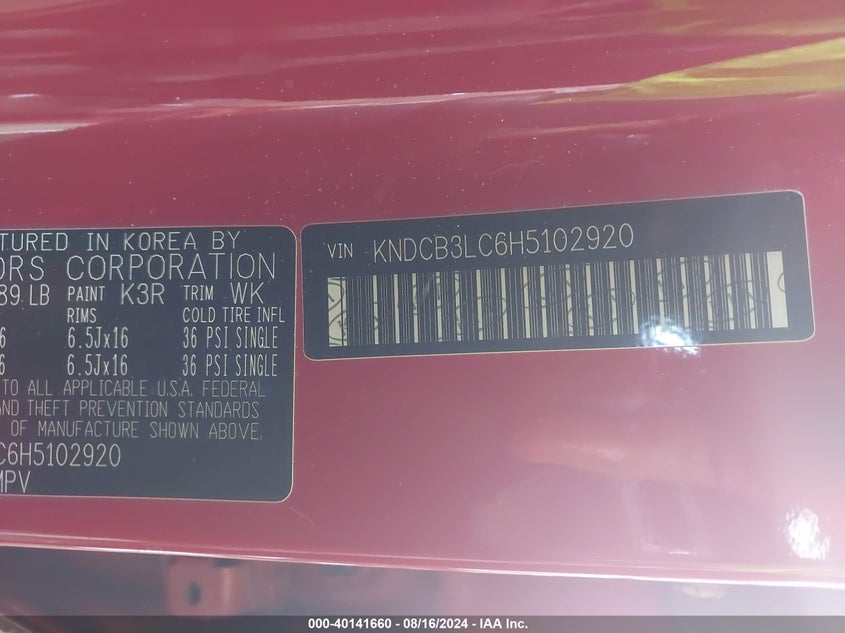 VIN KNDCB3LC6H5102920 2017 KIA NIRO LX