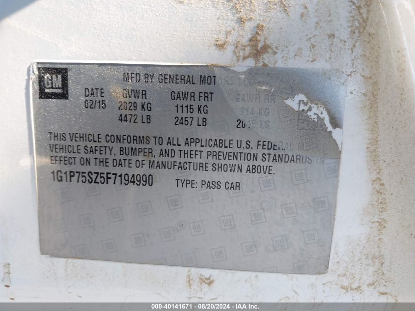 2015 Chevrolet Cruze Diesel VIN: 1G1P75SZ5F7194990 Lot: 40141671