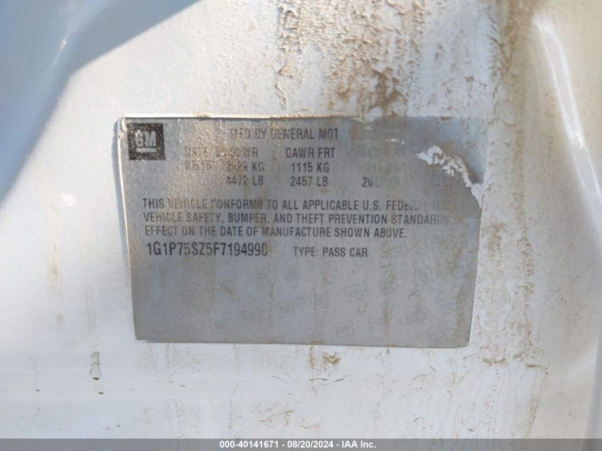 2015 Chevrolet Cruze Diesel VIN: 1G1P75SZ5F7194990 Lot: 40141671