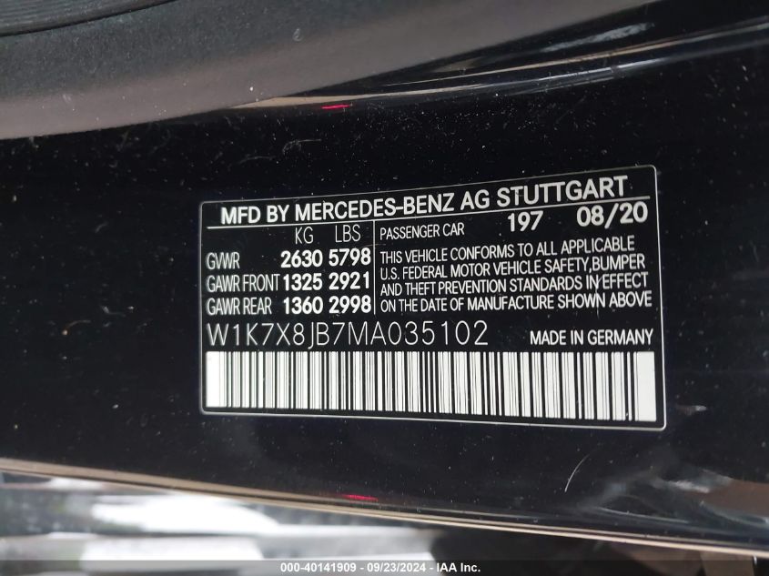 2021 Mercedes-Benz Amg Gt 63 4-Door Coupe VIN: W1K7X8JB7MA035102 Lot: 40141909