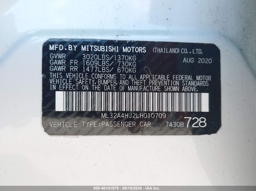 ML32A4HJ2LH010709 2020 Mitsubishi Mirage Se