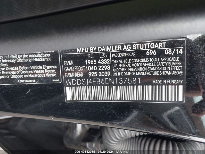 WDDSJ4EB6EN137581 2014 Mercedes-Benz Cla 250