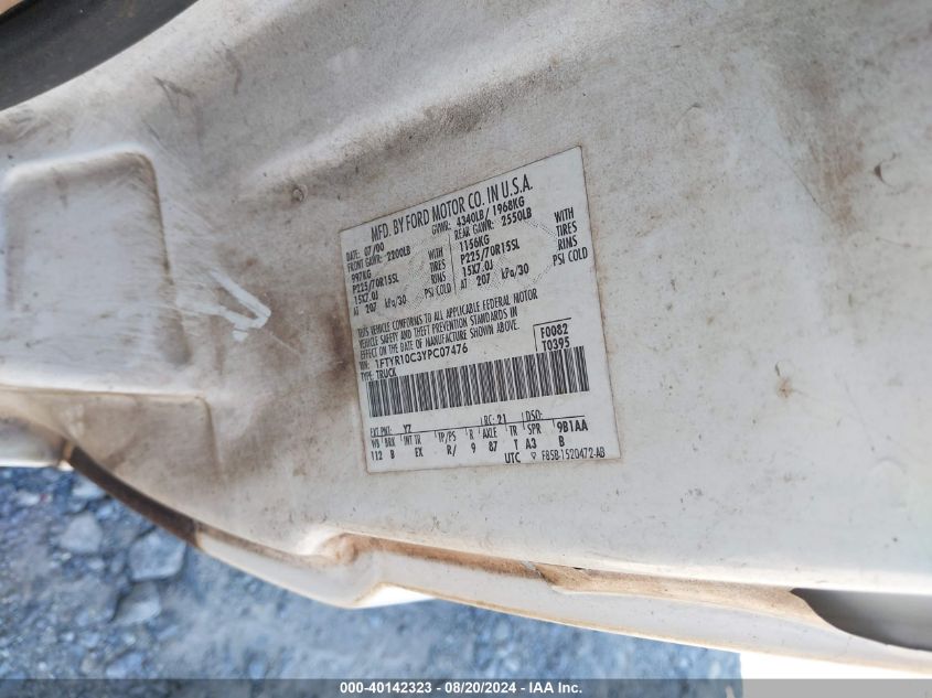 2000 Ford Ranger Xl/Xlt VIN: 1FTYR10C3YPC07476 Lot: 40142323