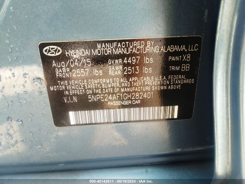 5NPE24AF1GH282401 2016 Hyundai Sonata Se