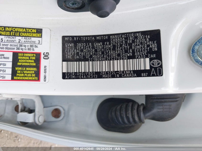 2015 TOYOTA COROLLA LE - 2T1BURHE2FC270296