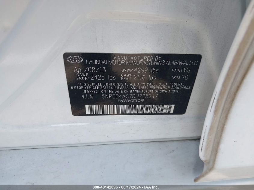 2013 HYUNDAI SONATA GLS - 5NPEB4AC7DH725247