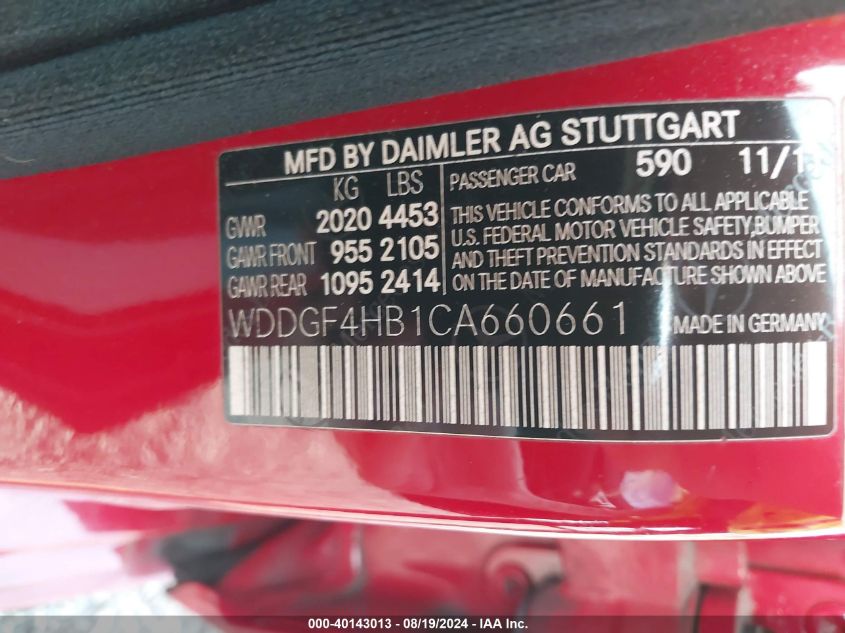 2012 Mercedes-Benz C 250 Luxury/Sport VIN: WDDGF4HB1CA660661 Lot: 40143013