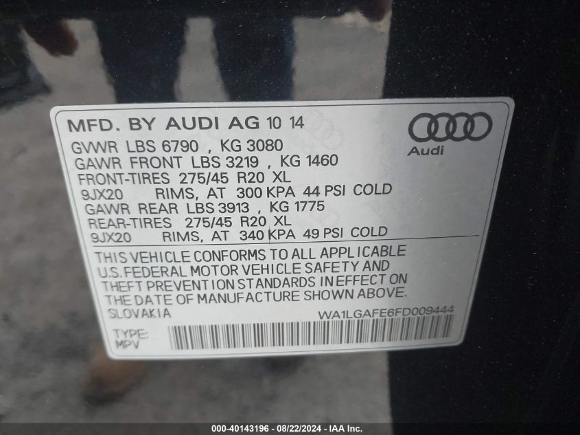 WA1LGAFE6FD009444 2015 Audi Q7 3.0T Premium