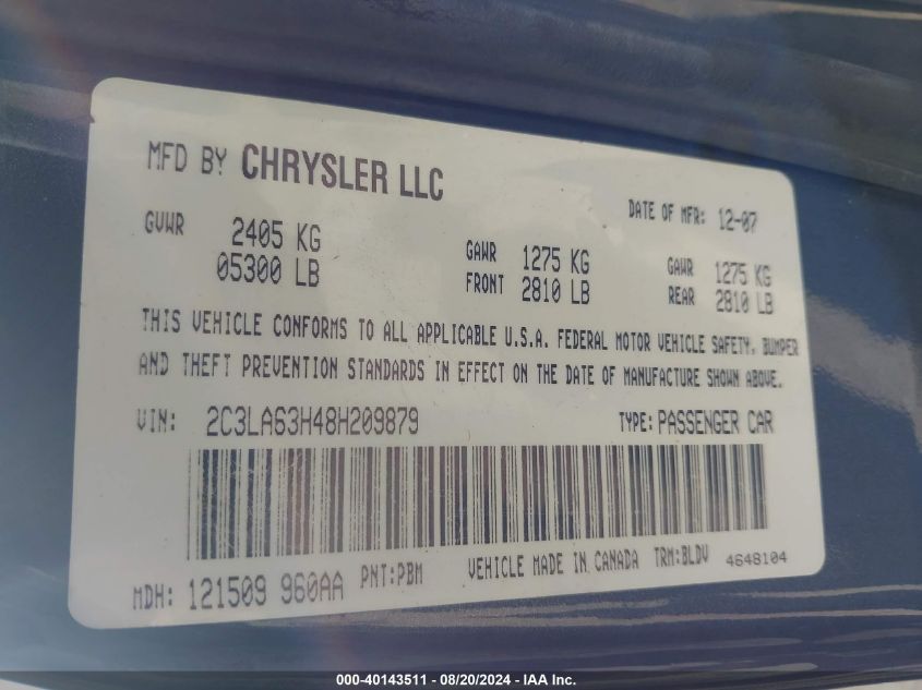 2C3LA63H48H209879 2008 Chrysler 300C