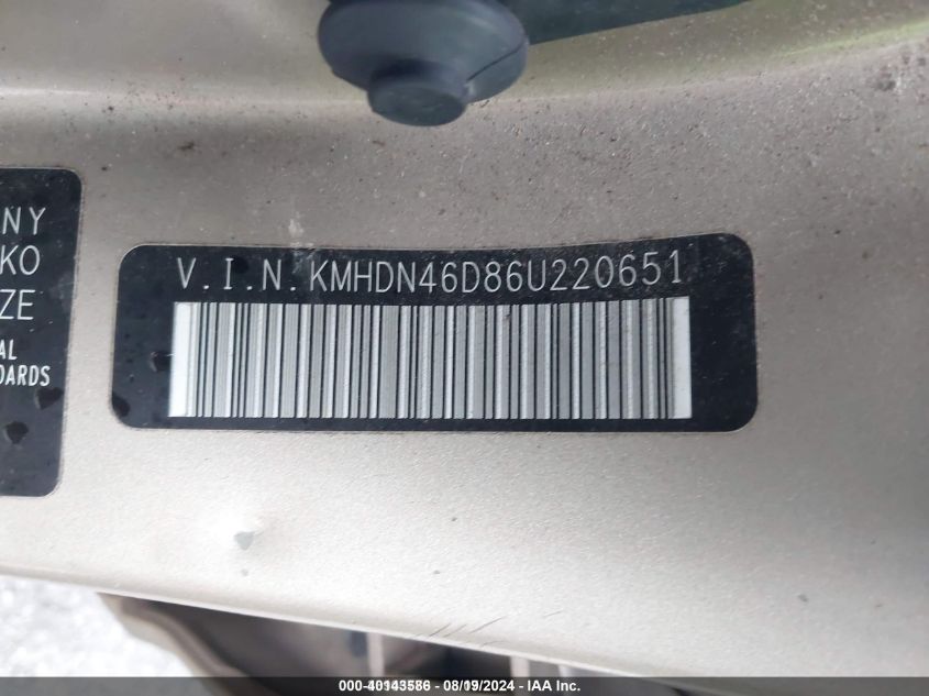 KMHDN46D86U220651 2006 Hyundai Elantra Gls/Limited