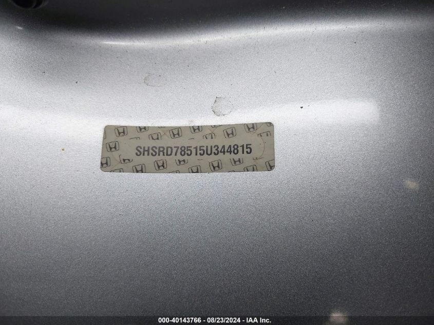 2005 Honda Cr-V Lx VIN: SHSRD78515U344815 Lot: 40143766