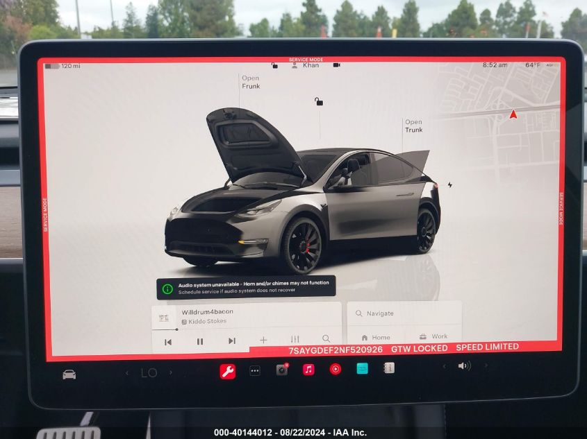 2022 Tesla Model Y Performance Dual Motor All-Wheel Drive VIN: 7SAYGDEF2NF520926 Lot: 40144012