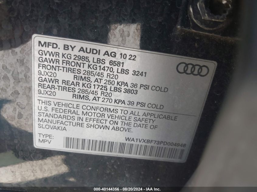 2023 Audi Q7 Prestige 55 Tfsi Quattro Tiptronic VIN: WA1VXBF73PD004946 Lot: 40144356