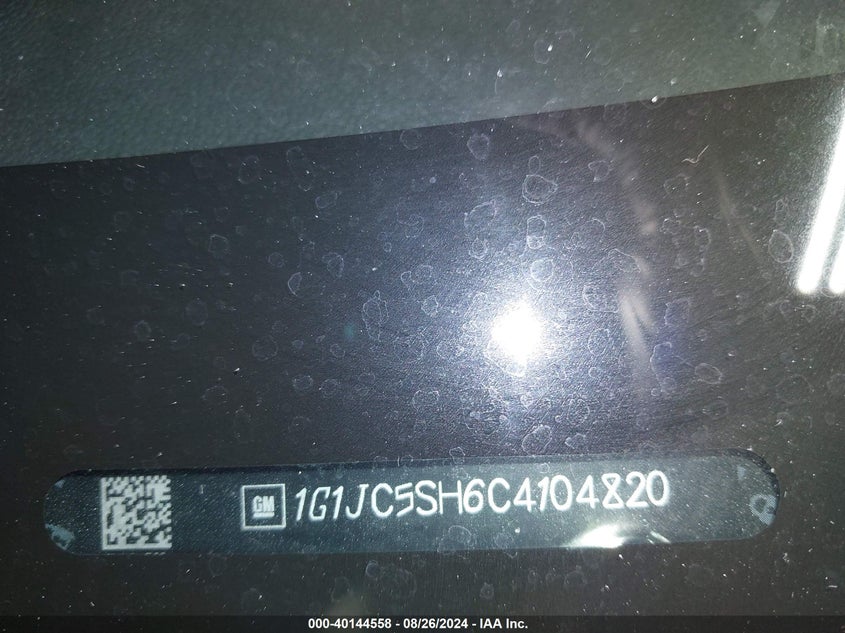2012 Chevrolet Sonic 2Lt VIN: 1G1JC5SH6C4104820 Lot: 40144558