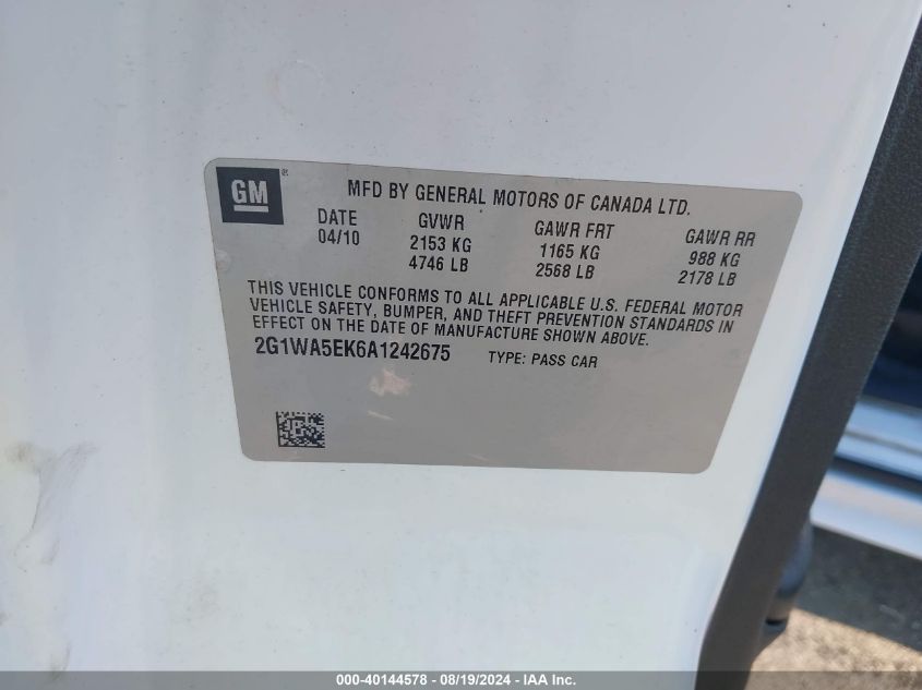 2010 Chevrolet Impala Ls VIN: 2G1WA5EK6A1242675 Lot: 40144578