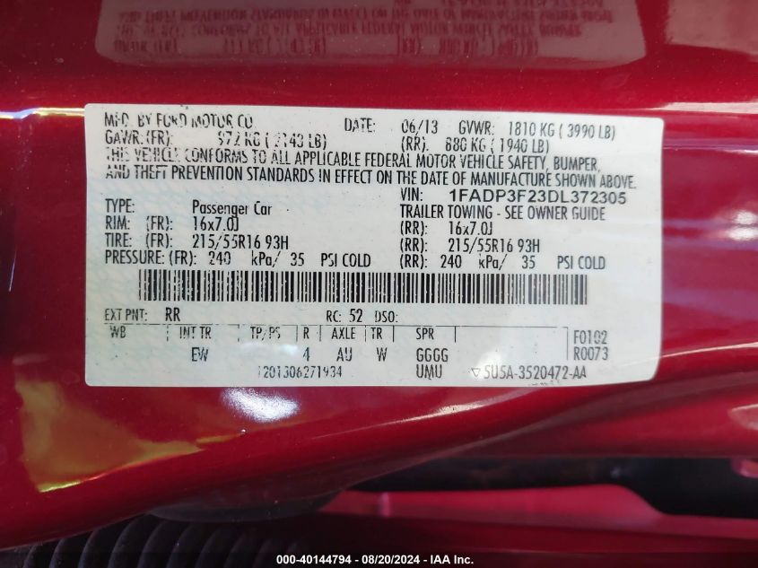 2013 FORD FOCUS SE - 1FADP3F23DL372305