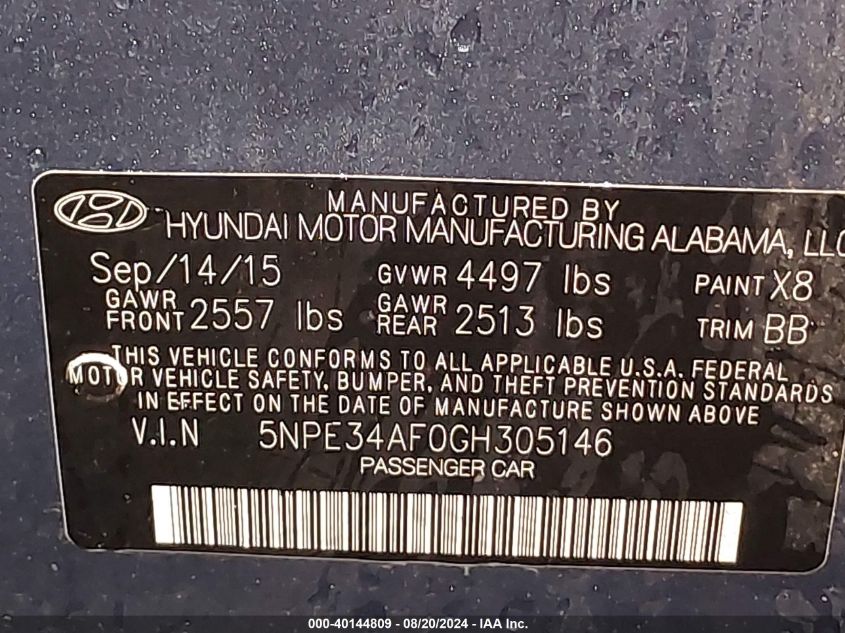 2016 HYUNDAI SONATA LIMITED - 5NPE34AF0GH305146