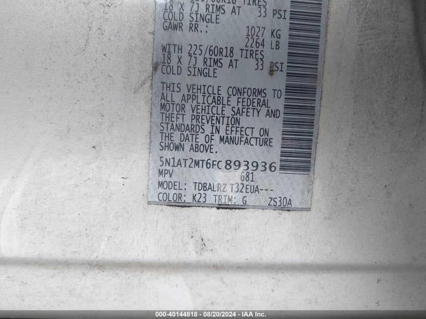 2015 NISSAN ROGUE SL - 5N1AT2MT6FC893936